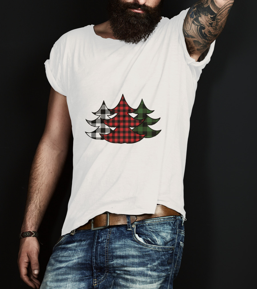 Plaid Christmas Tree Red Green Black White Xmas T-Shirt