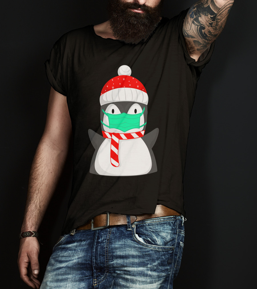 Pineguine Masked Penguin In Winter Hat And Scarf T-Shirt