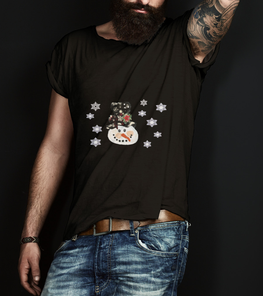 Vintage Watercolor Snowman Face With Snowflakes T-Shirt
