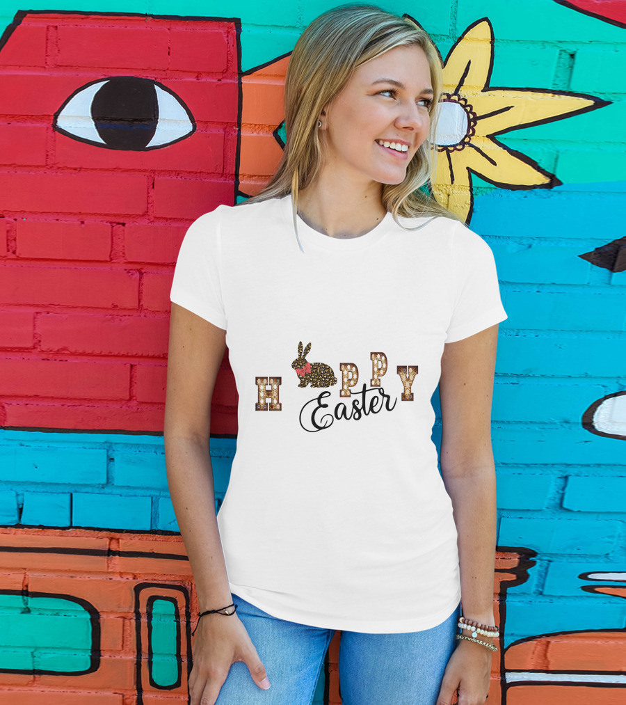 Happy Easter Bunny With Floral Accents And Decorative Text T-Shirt