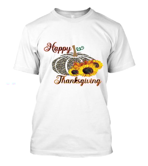 Happy Thanksgiving Leopard Print Pumpkin Sunflowers T-Shirt