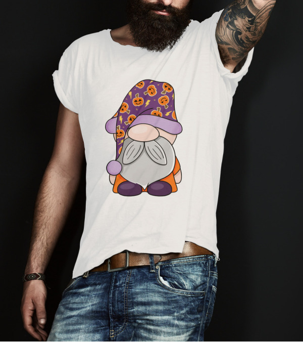Fantastic Gnome Halloween Pumpkin Pattern Hat And Costume T-Shirt