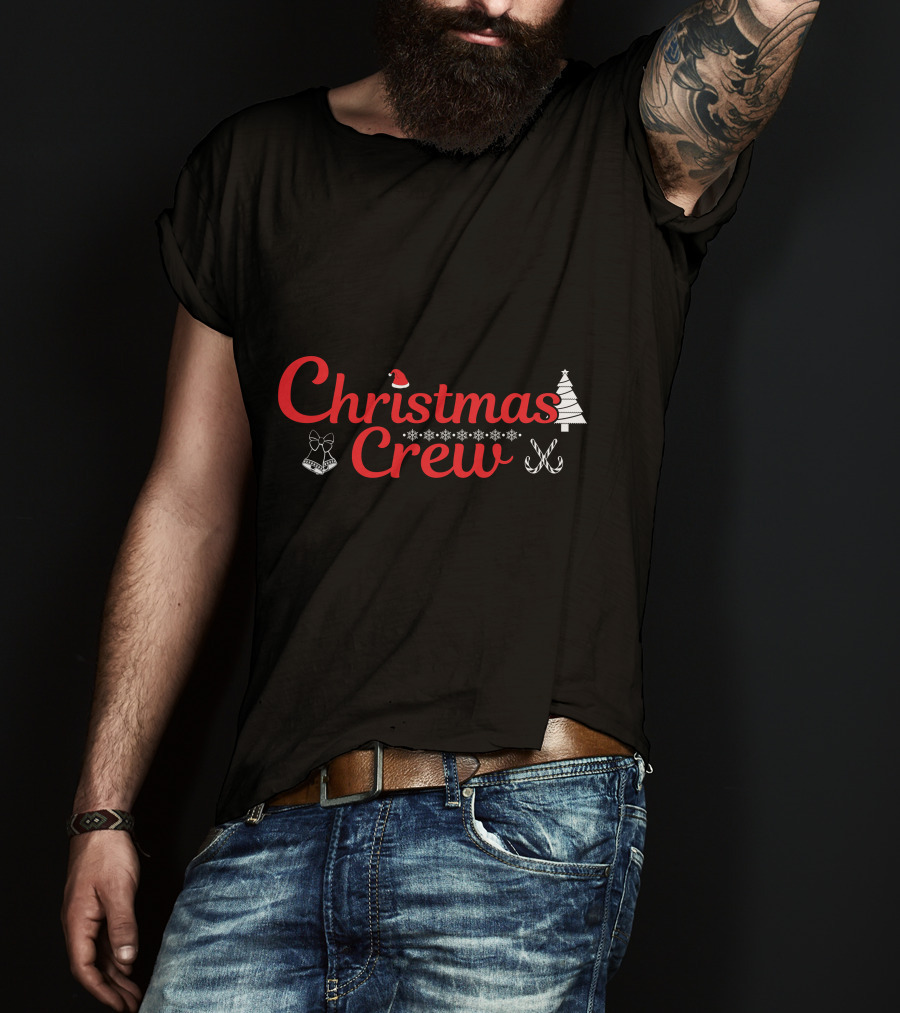 Christmas Crew Santa Hat Snowflakes Bow Candy Canes Tree T-Shirt