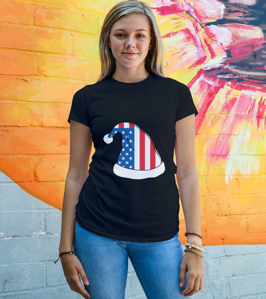 USA Flag Santa Hat Christmas Hat T-Shirt