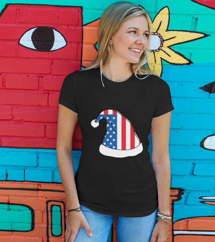 USA Flag Santa Hat Christmas Hat T-Shirt