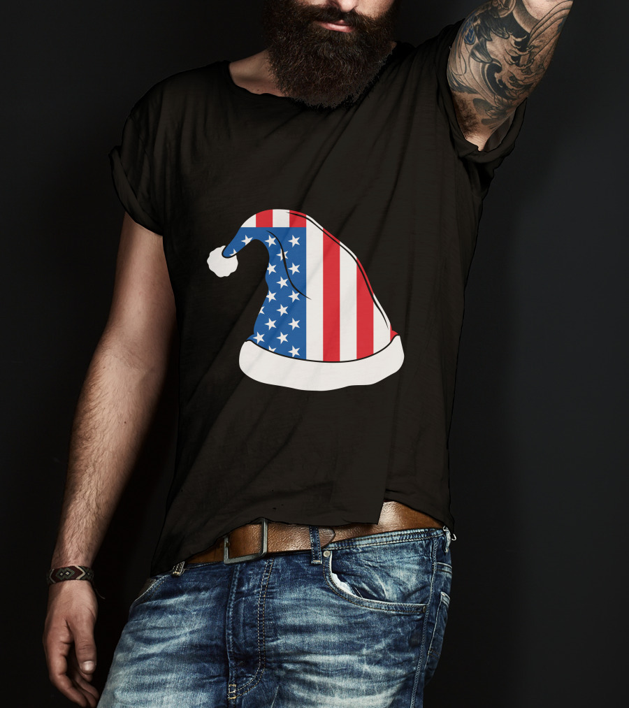 USA Flag Santa Hat Christmas Hat T-Shirt