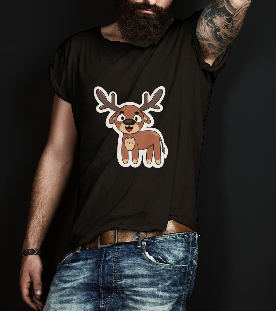 Deer Sticker Cute Cartoon Antler Character T-Shirt