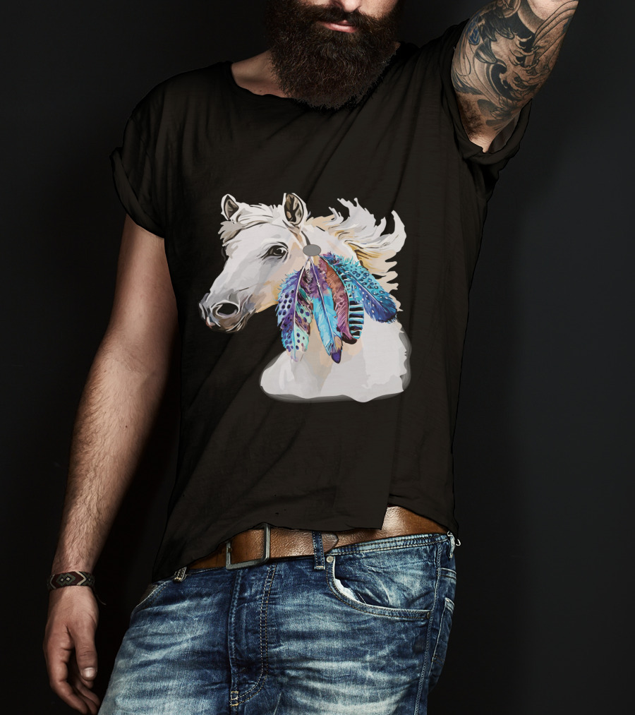 Horse Boho Feathers Vibrant Mane T-Shirt