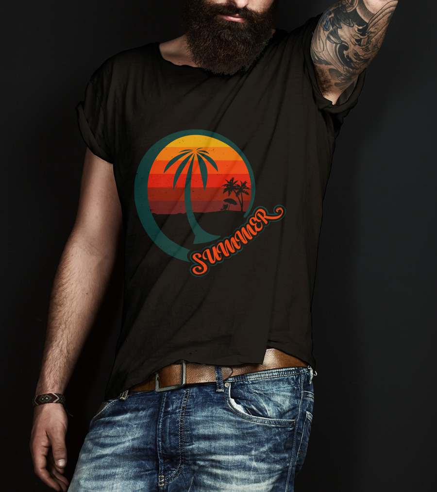 Summer Palm Sunset Beach Scene T-Shirt