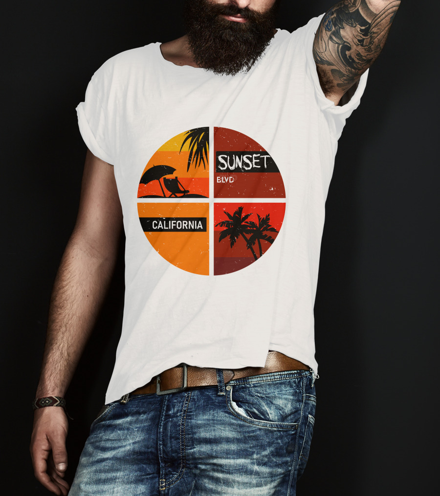 Sunset BLVD California Palm Trees And Beach Chair T-Shirt