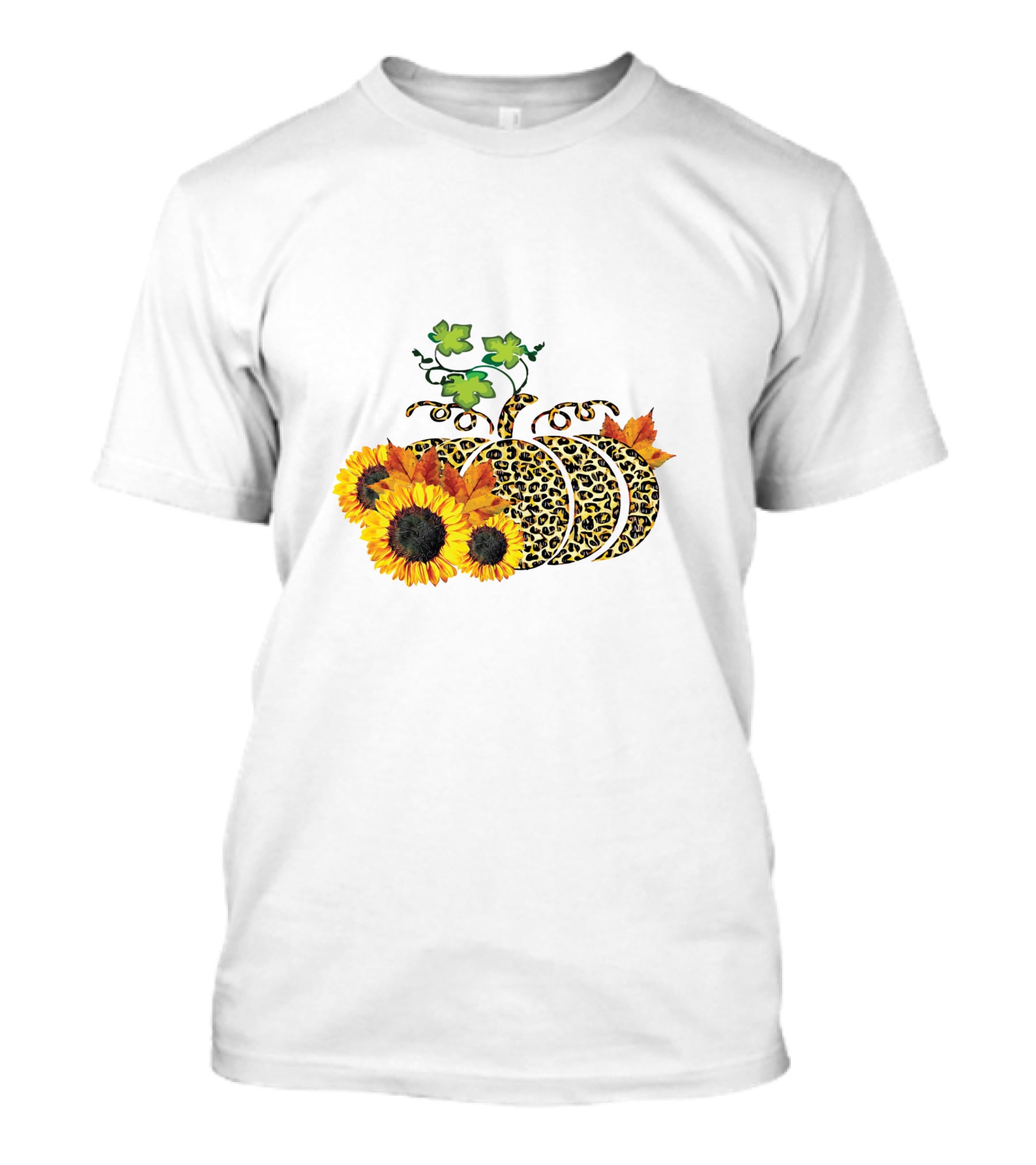 Thanksgiving Leopard Pumpkin Sunflowers And Leaves T-Shirt