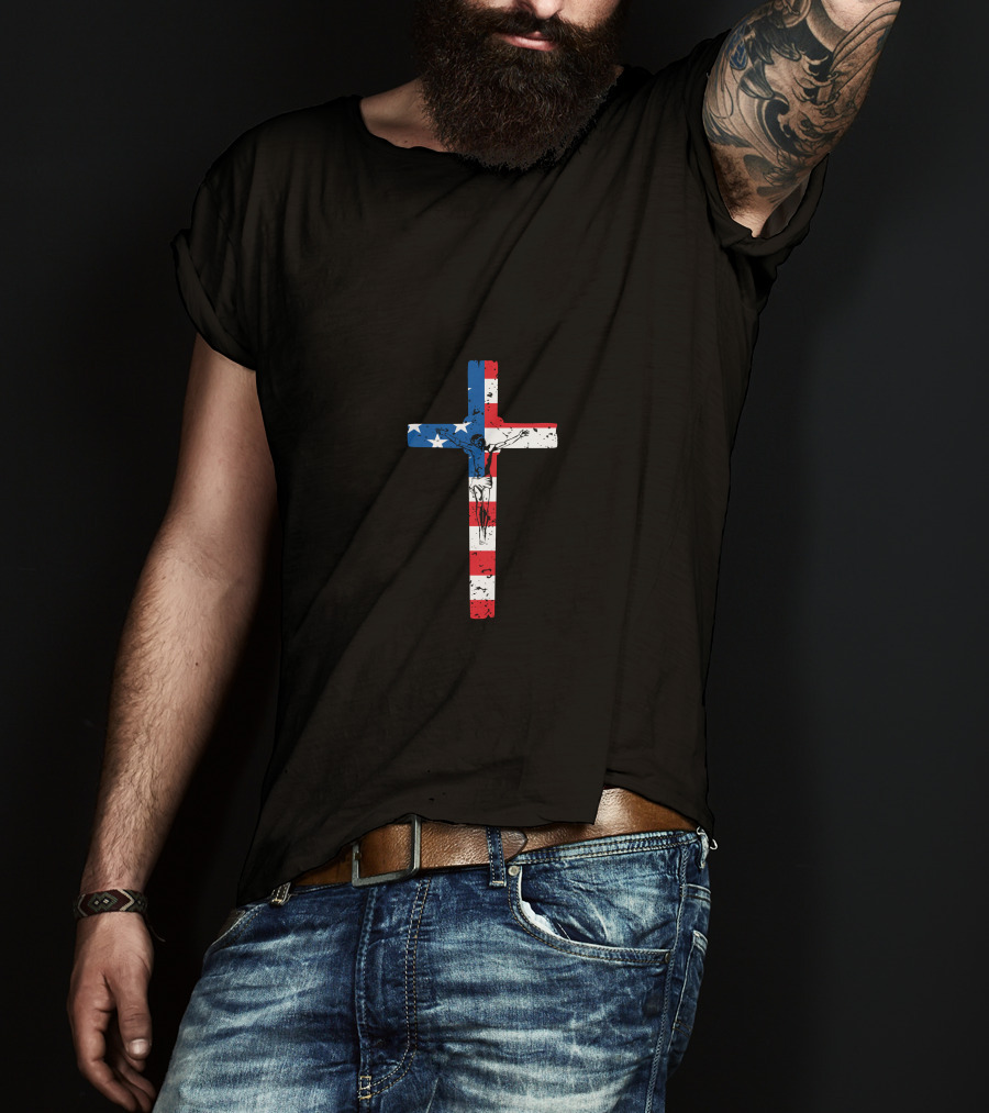 Jesus American Flag Cross Crucifixion T-Shirt