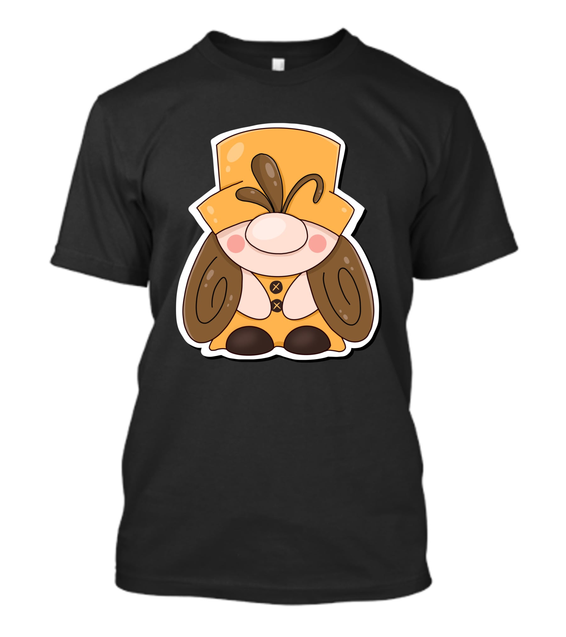 Gnome Vibes Whimsical Yellow Hat Brown Twirls T-Shirt
