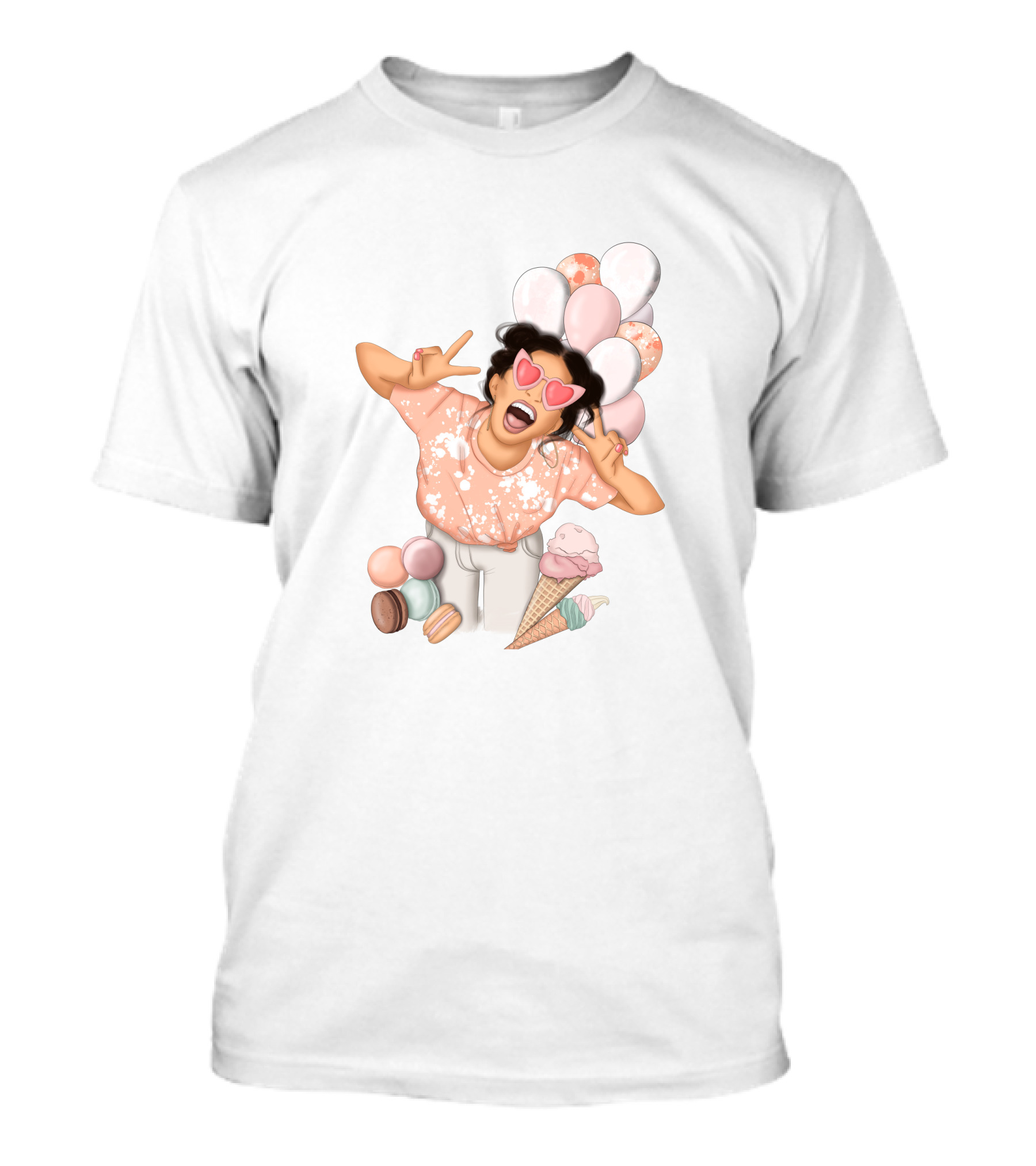 Diy Sublimation Good Mood Ice Cream And Macarons With Heart Sunglasses And Balloons T-Shirt