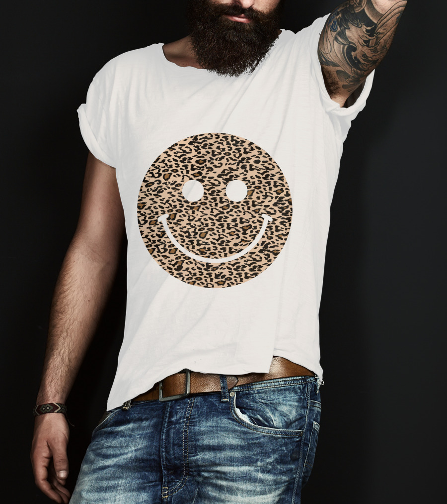 Leopard Print Happy Face T-Shirt