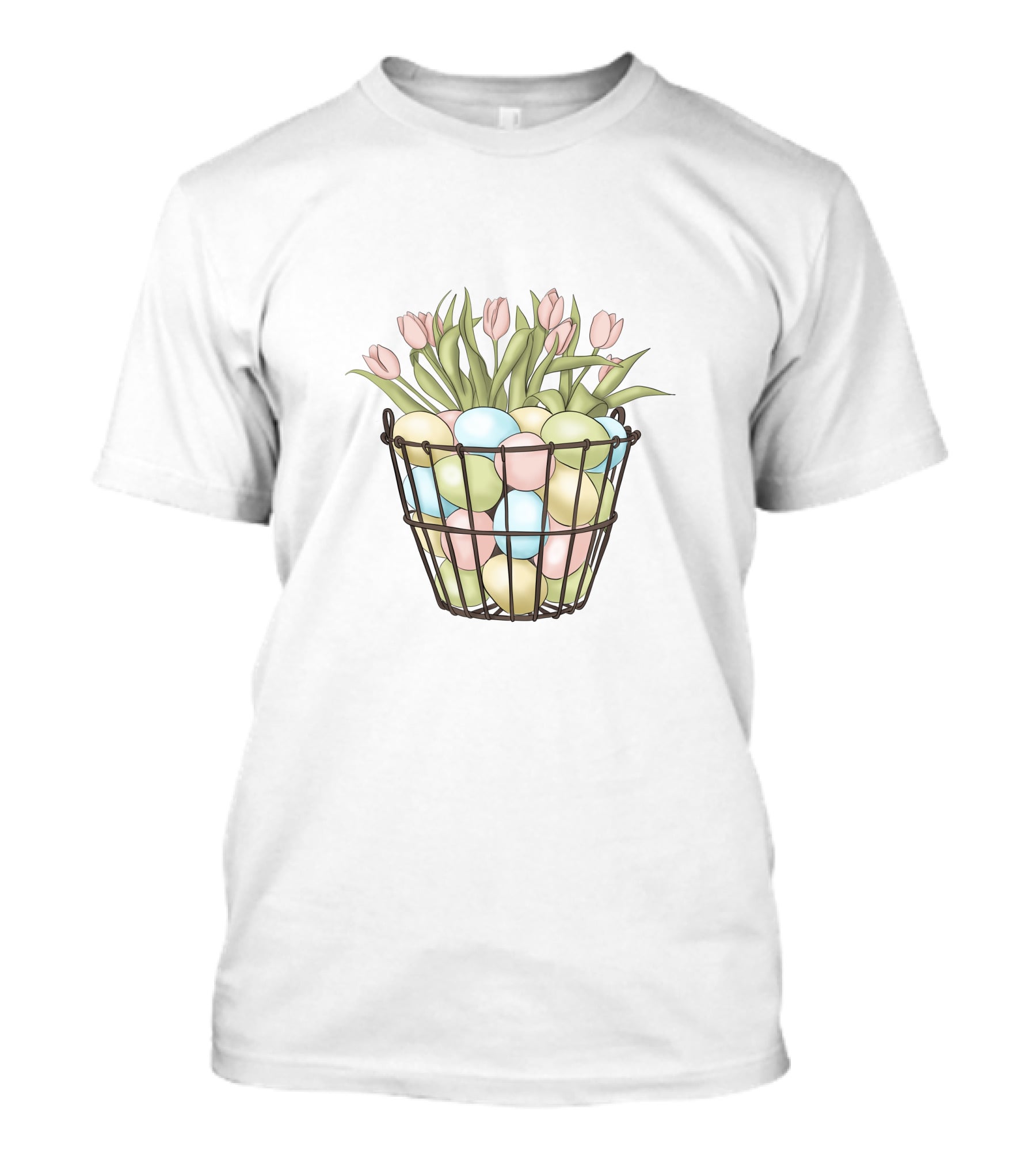 Easter Eggs And Tulips In Basket T-Shirt