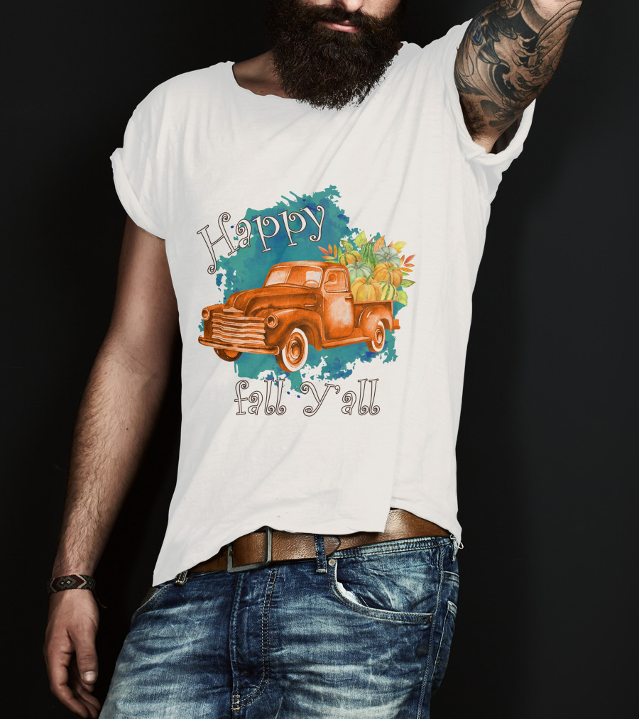 Happy Fall Y'all Rustic Truck With Pumpkins T-Shirt