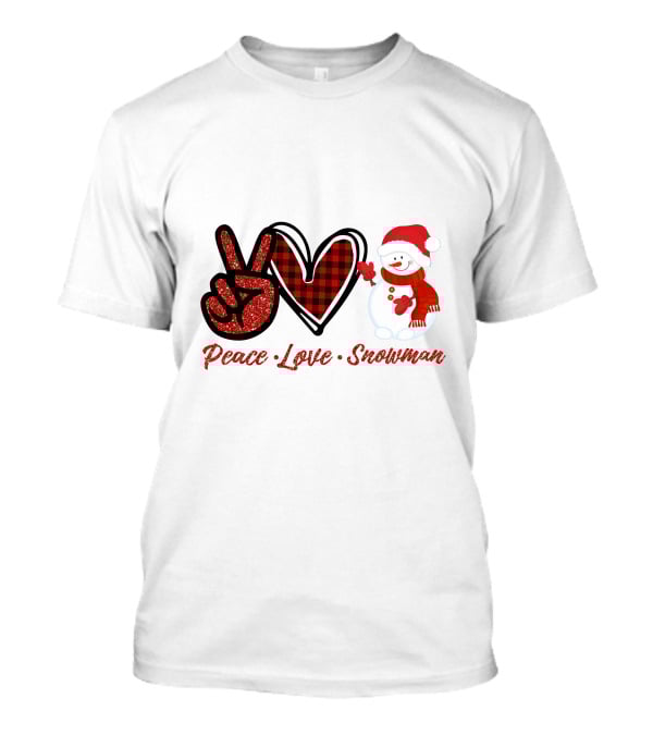 Peace Love Snowman Plaid Heart Glitter Peace Sign T-Shirt