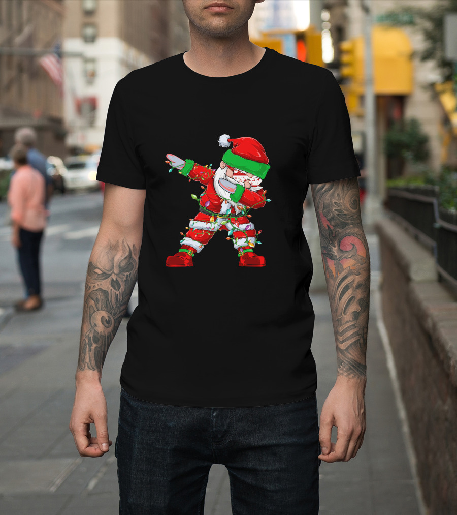 Dabbing Santa Wrapped In Christmas Lights T-Shirt