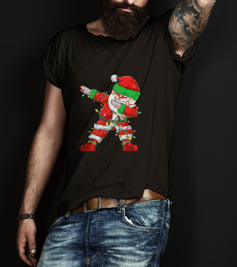 Dabbing Santa Wrapped In Christmas Lights T-Shirt