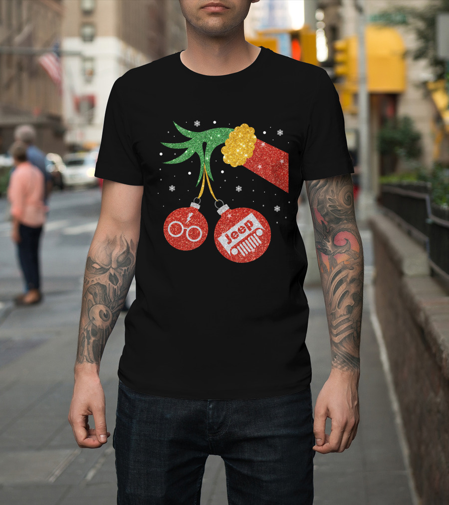 Jeep Grinch Hand Christmas Ornament Harry Glasses T-Shirt