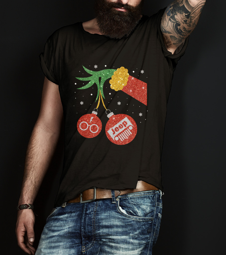Jeep Grinch Hand Christmas Ornament Harry Glasses T-Shirt