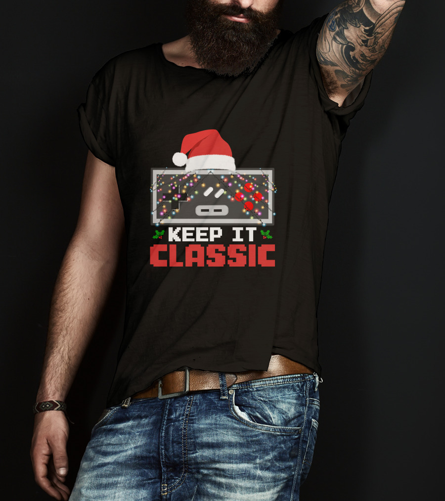 Keep It Classic Christmas Day Retro Controller Santa Hat Lights T-Shirt