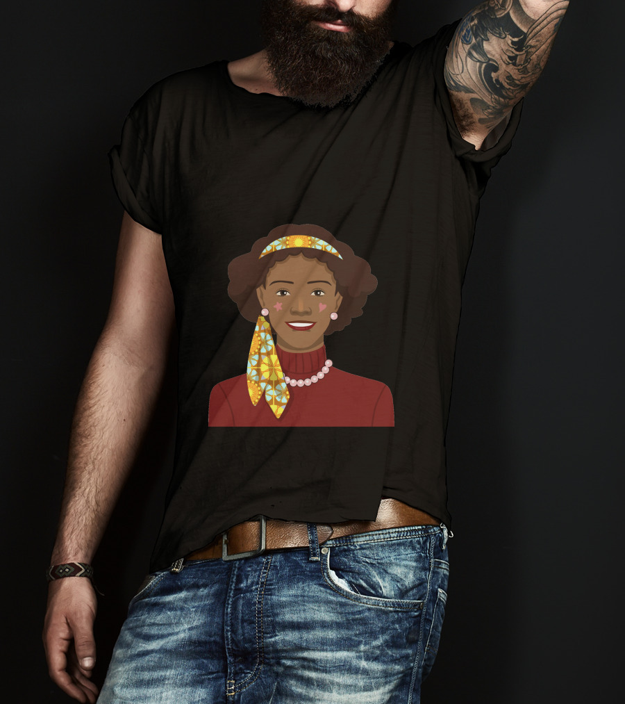 Black African Woman With Patterned Headband And Red T-Shirt