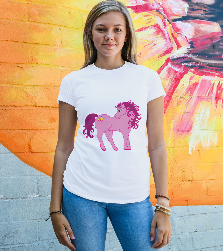 Cute Pink Pony With Curly Mane And Star Markings T-Shirt