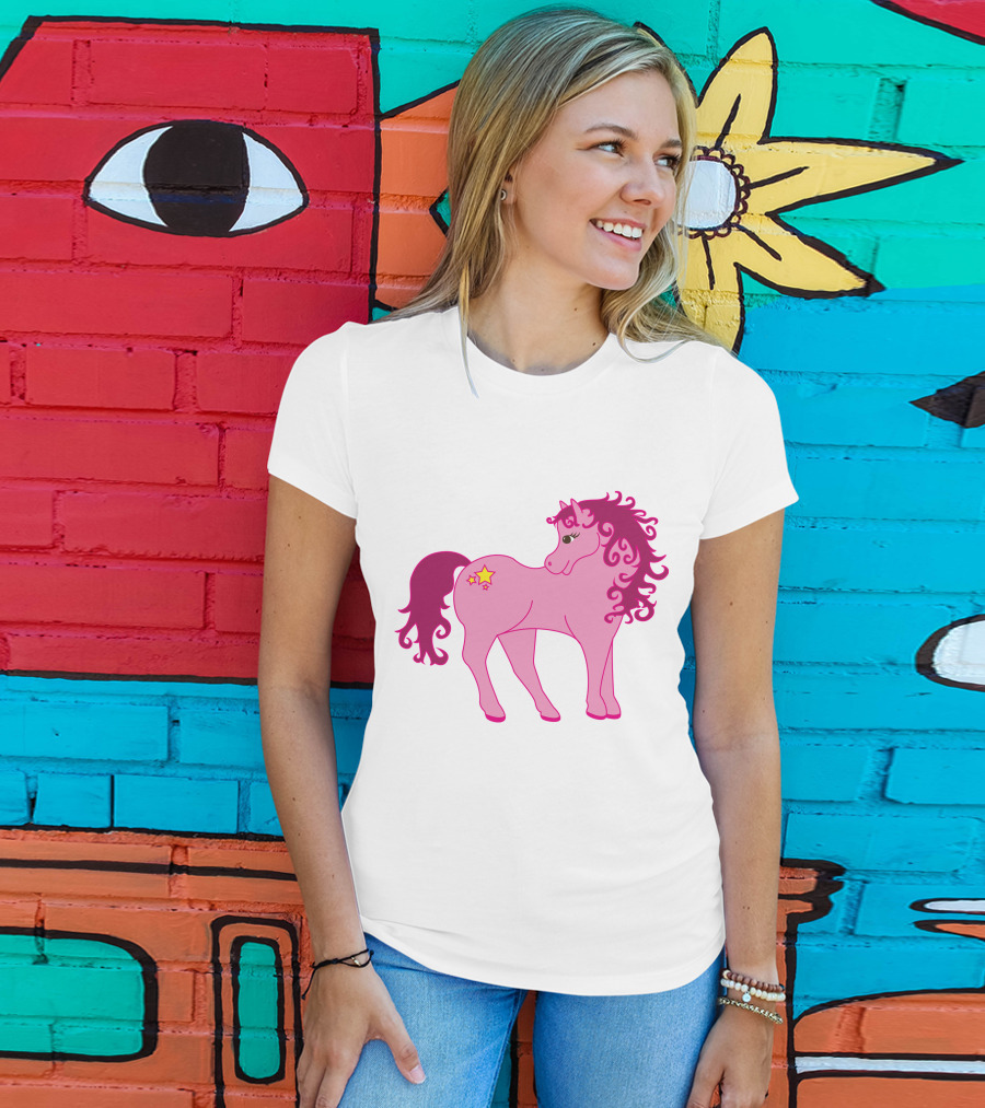 Cute Pink Pony With Curly Mane And Star Markings T-Shirt