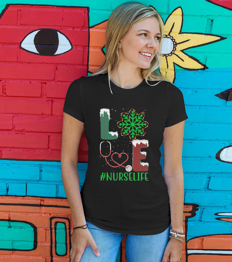 Love Christmas Snowflake Stethoscope #NURSELIFE T-Shirt