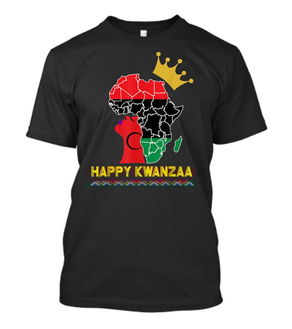 Happy Kwanzaa African Map Black Woman Queen With Crown T-Shirt