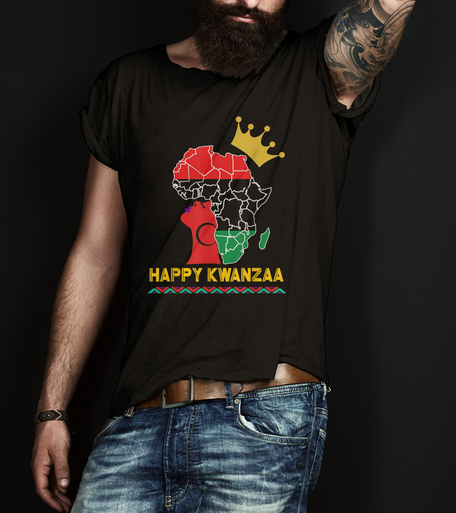 Happy Kwanzaa African Map Black Woman Queen With Crown T-Shirt