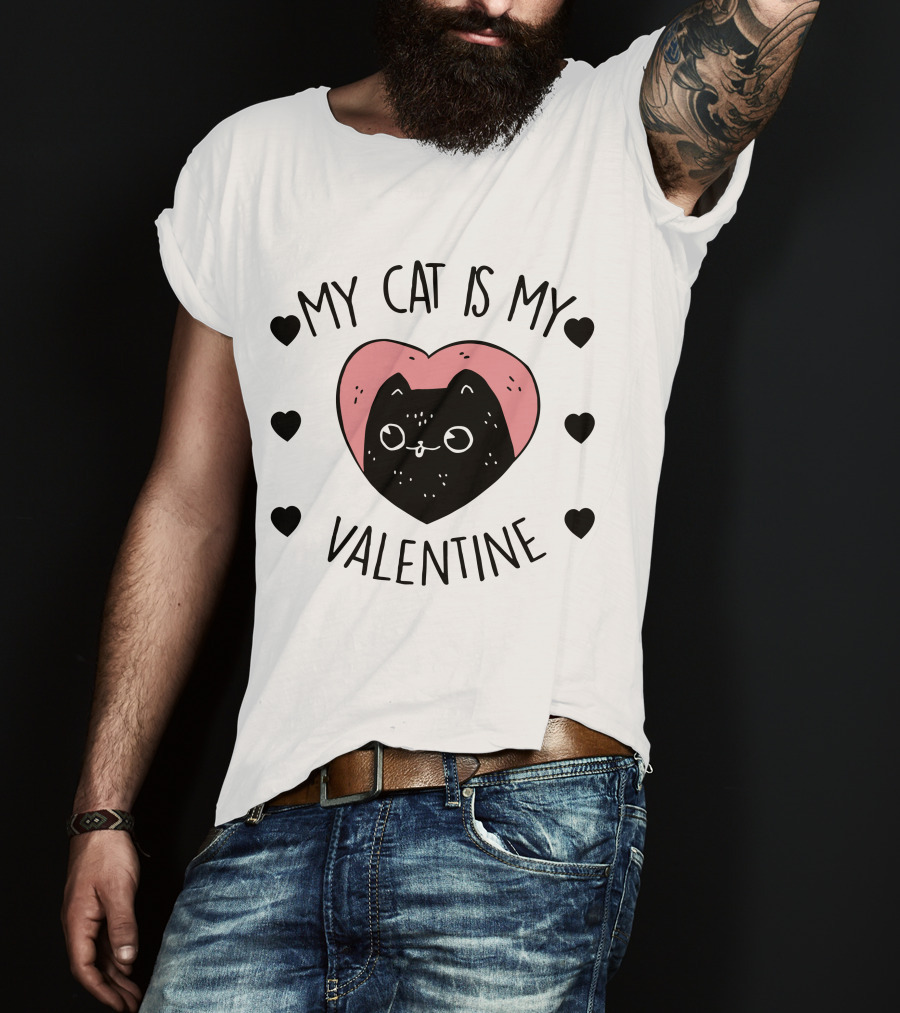 My Cat Is My Valentine Heart And Cat With Hearts T-Shirt
