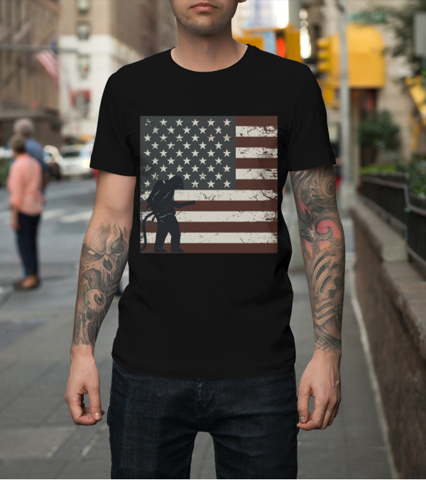 Shirt: Fireman Silhouette Distressed American Flag T-Shirt Fireman Silhouette Distressed American Flag T-Shirt