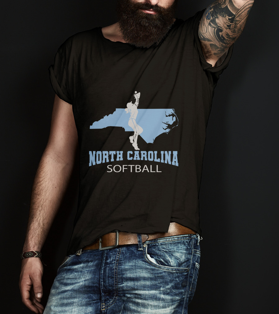 North Carolina Softball Girl Silhouette With State Map T-Shirt