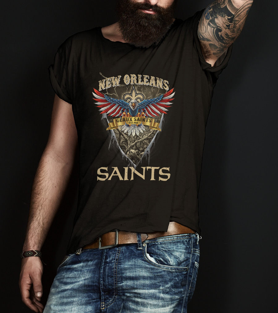 New Orleans Saints Geaux Saints Est. 1966 Us Eagle Fleur-De-Lis T-Shirt