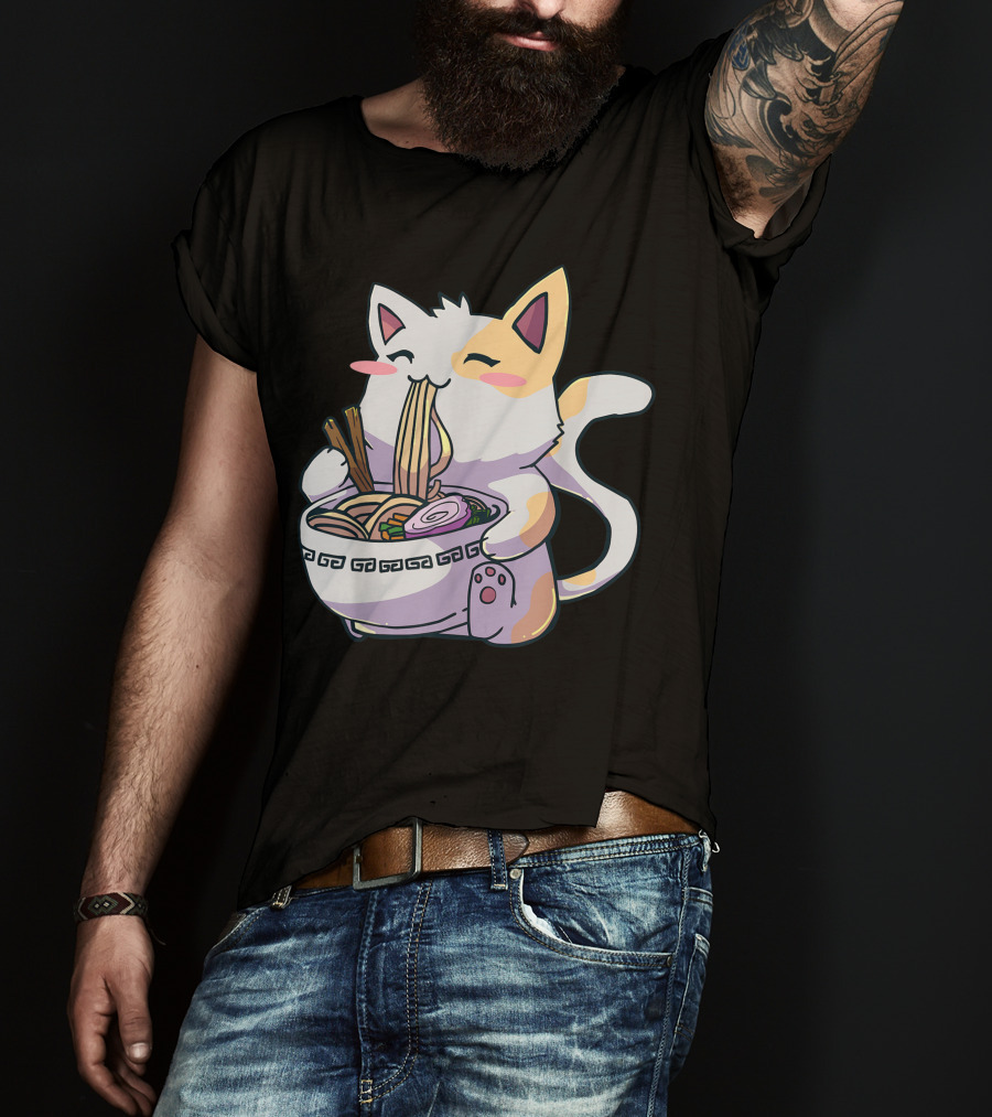 Kawaii Anime Ramen Cat Japanese Noodles T-Shirt