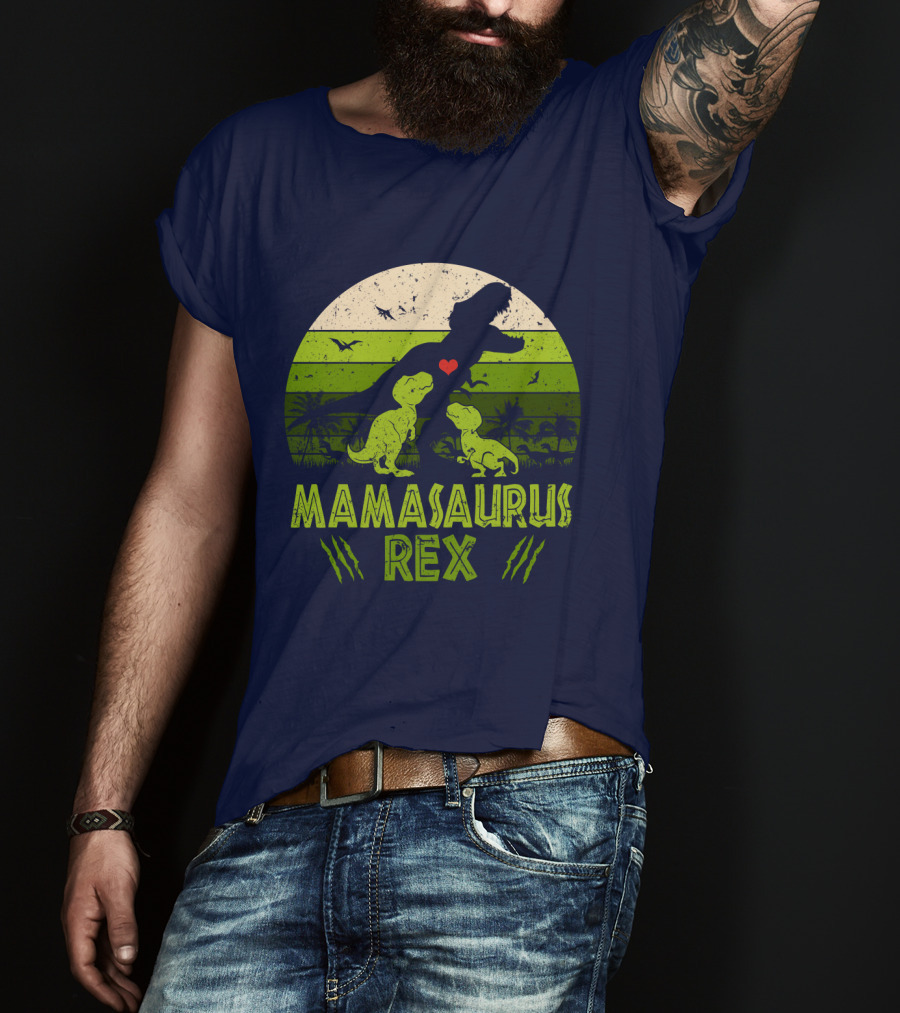 Kid Dinosaur Love For MamaSaurus Rex With Green Jungle Scene And Heart T-Shirt