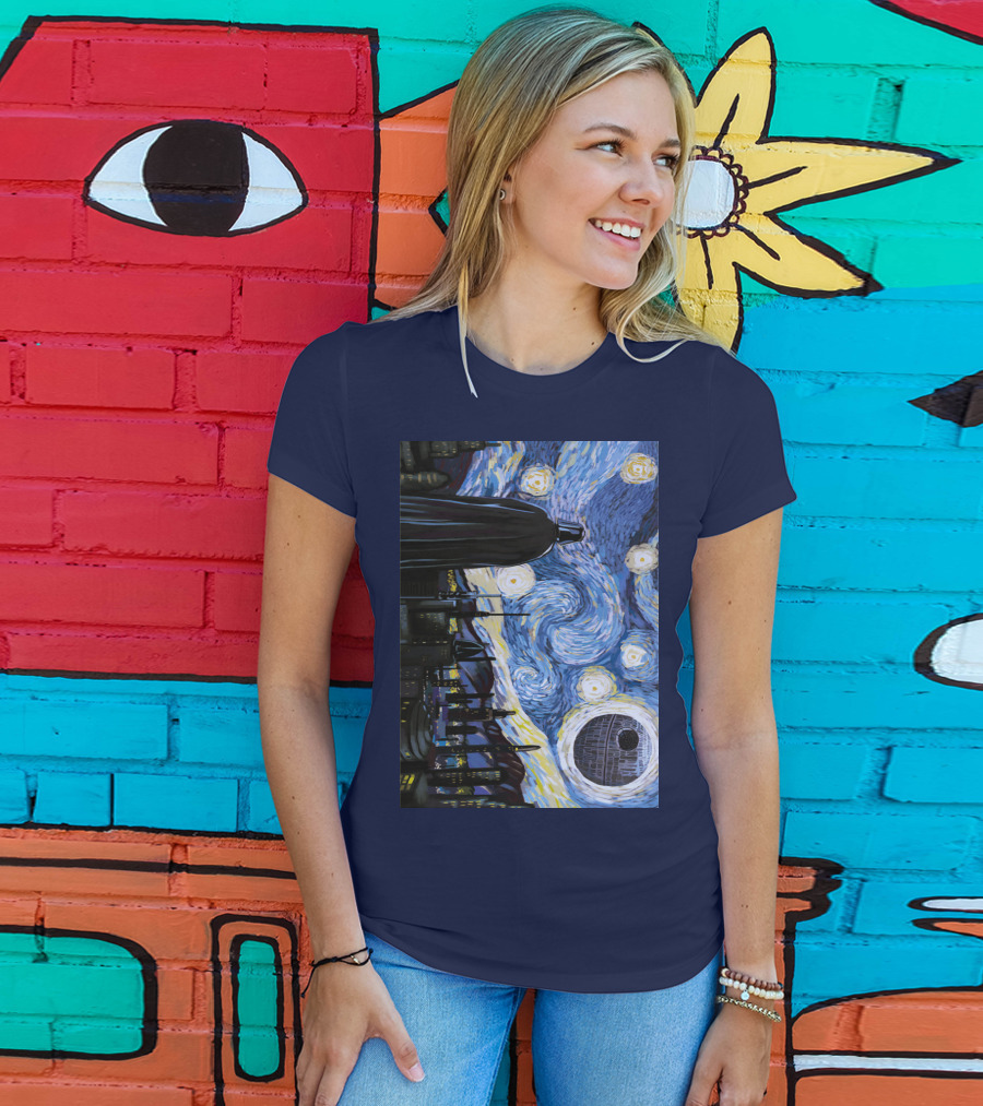 Darth Vader And Death Star In Starry Night T-Shirt