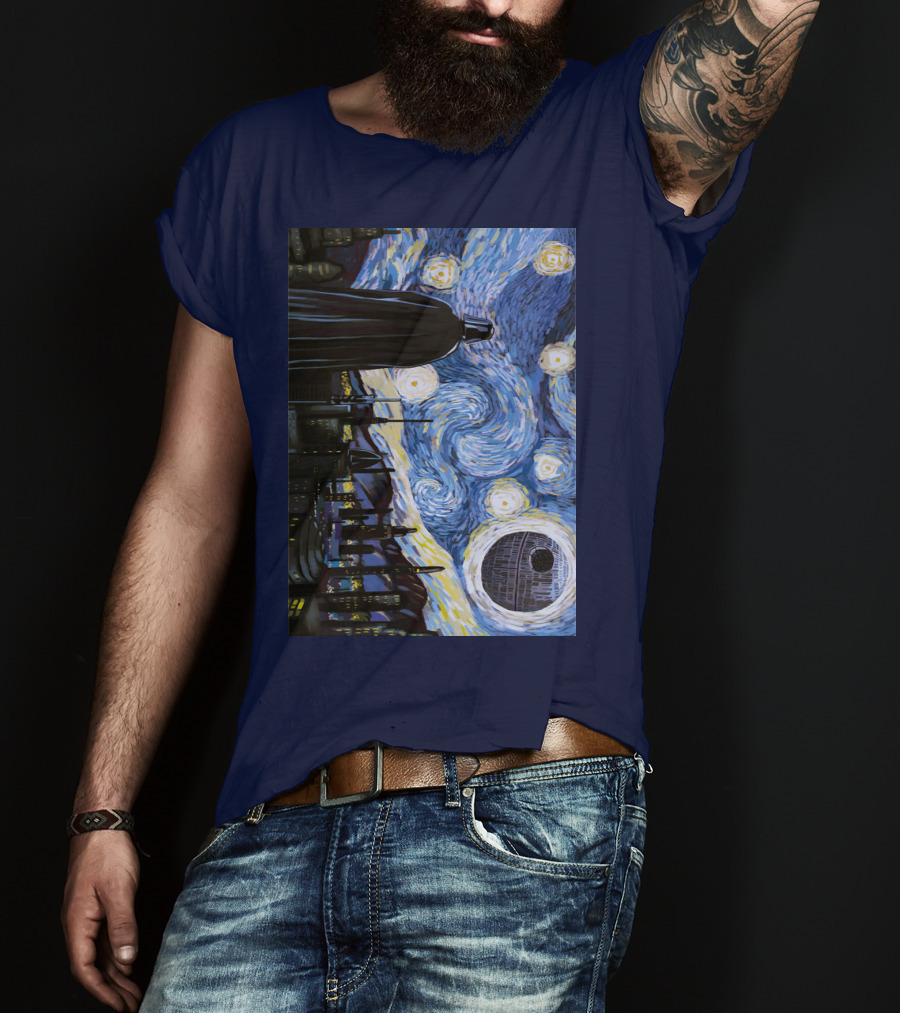 Darth Vader And Death Star In Starry Night T-Shirt