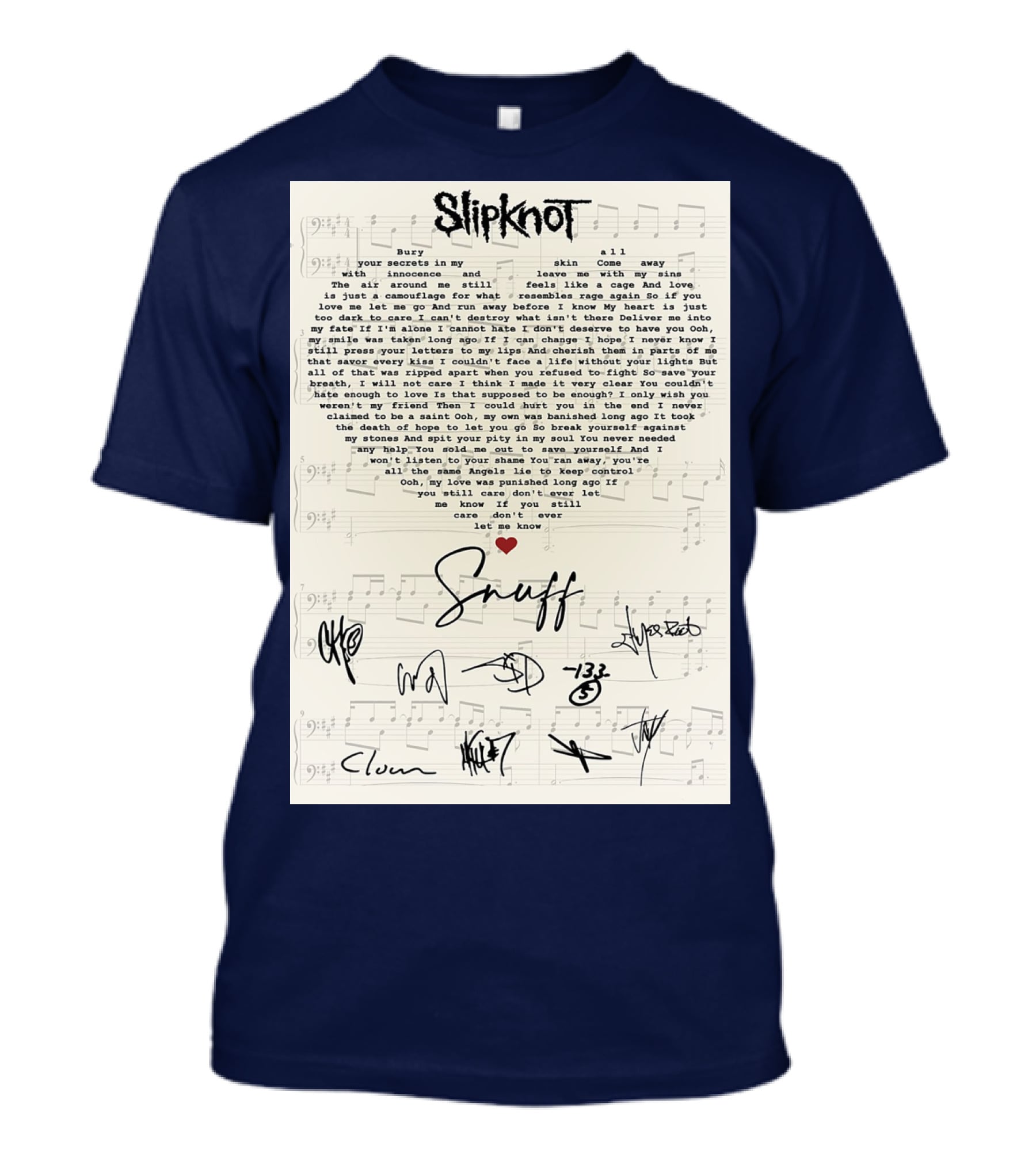 Slipknot Snuff Lyrics With Band Member Signatures T-Shirt