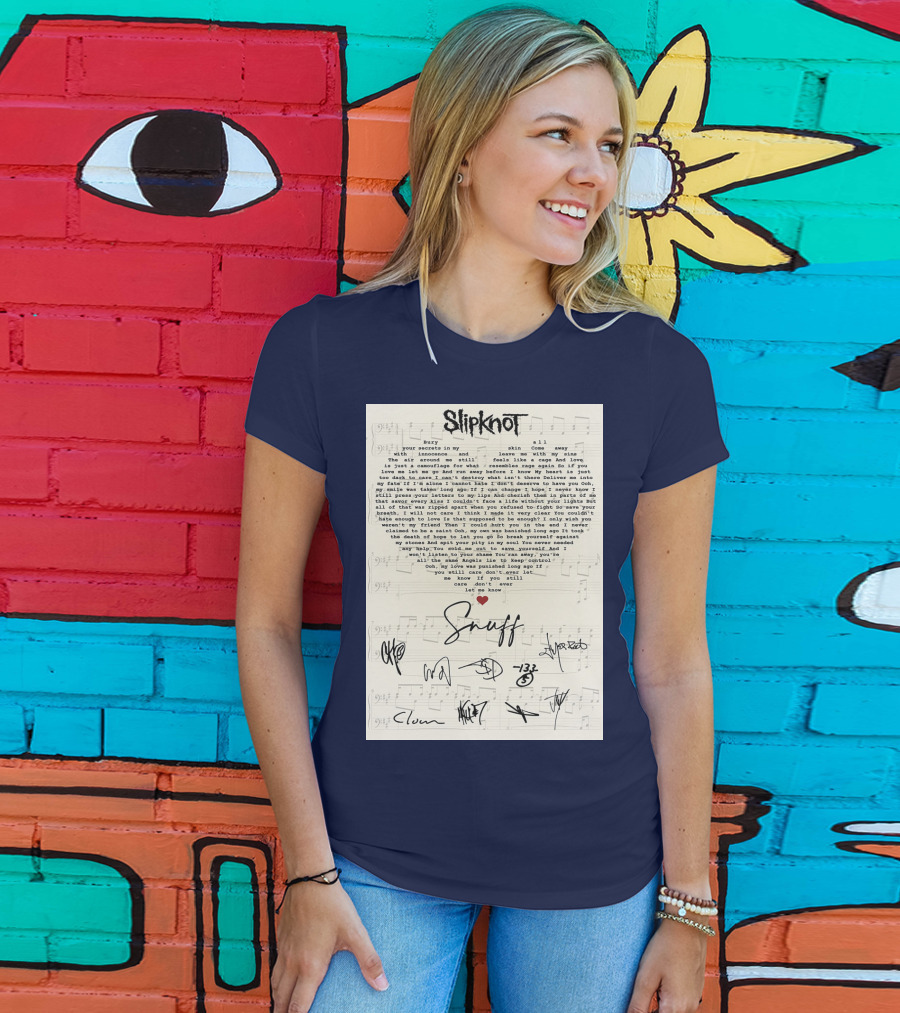 Slipknot Snuff Lyrics With Band Member Signatures T-Shirt