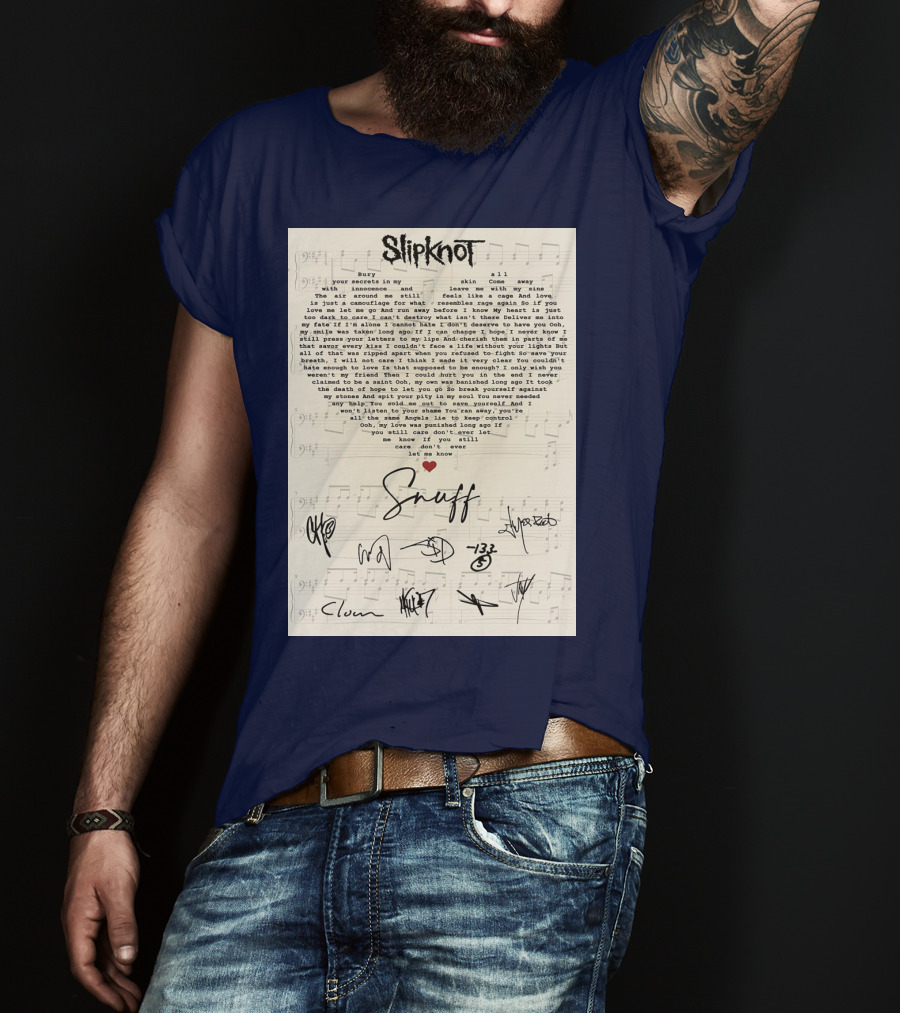 Slipknot Snuff Lyrics With Band Member Signatures T-Shirt