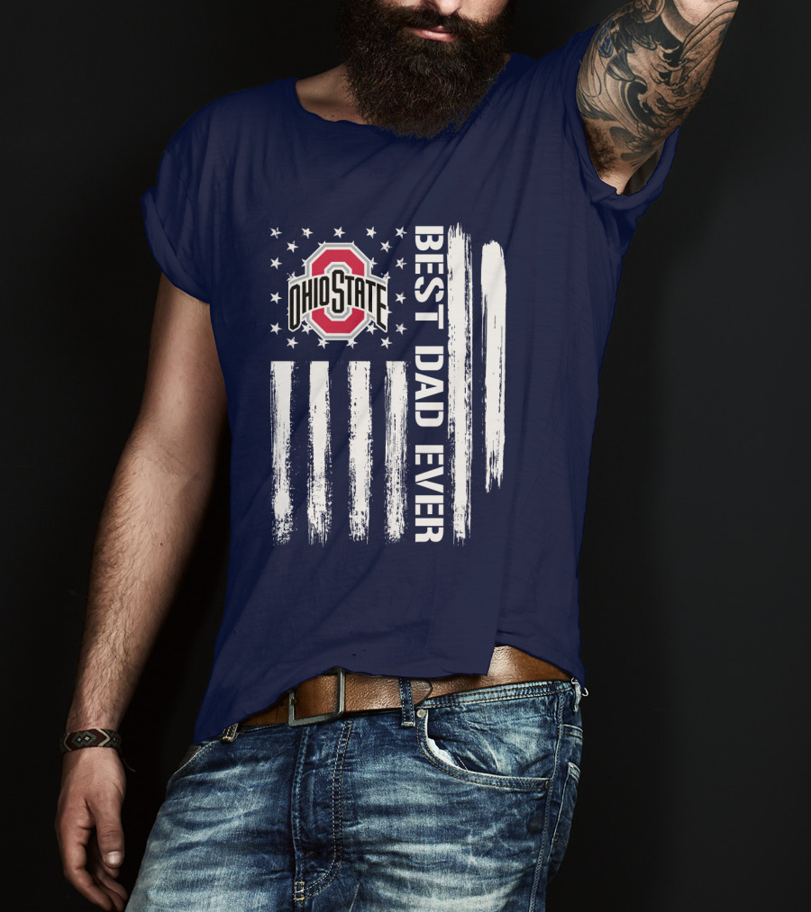 Ohio State Buckeyes Best Dad Ever Patriotic American Flag T-Shirt
