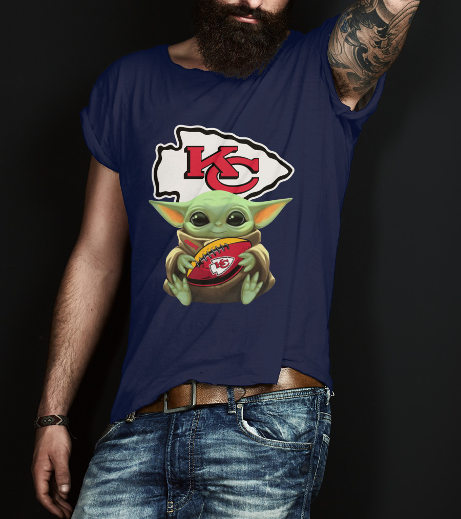 Star Wars The Mandalorian Baby Yoda Kansas City Chiefs Football T-Shirt