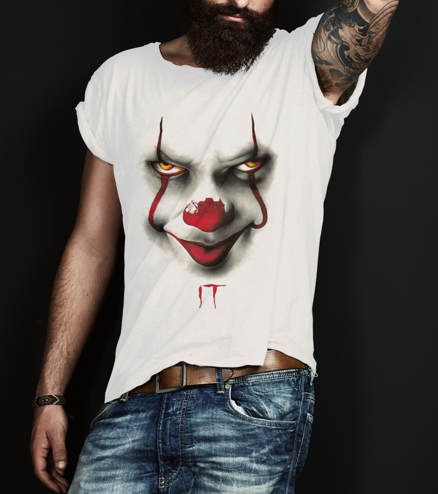 IT Pennywise Evil Clown Face With Scary House Inside Nose T-Shirt