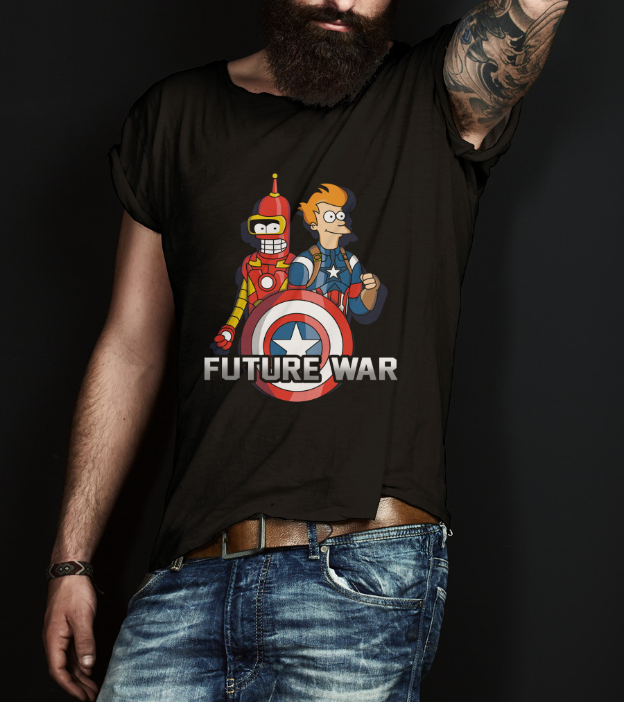 Futurama Future War Bender Fry Captain America Shield T-Shirt