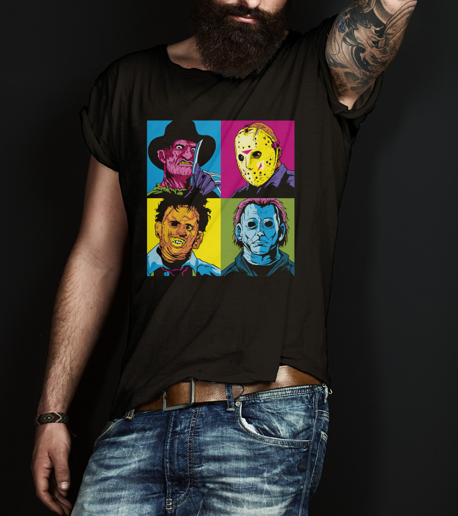 Freddy Jason Leatherface Michael Myers Horror Pop Art 4 Face T-Shirt