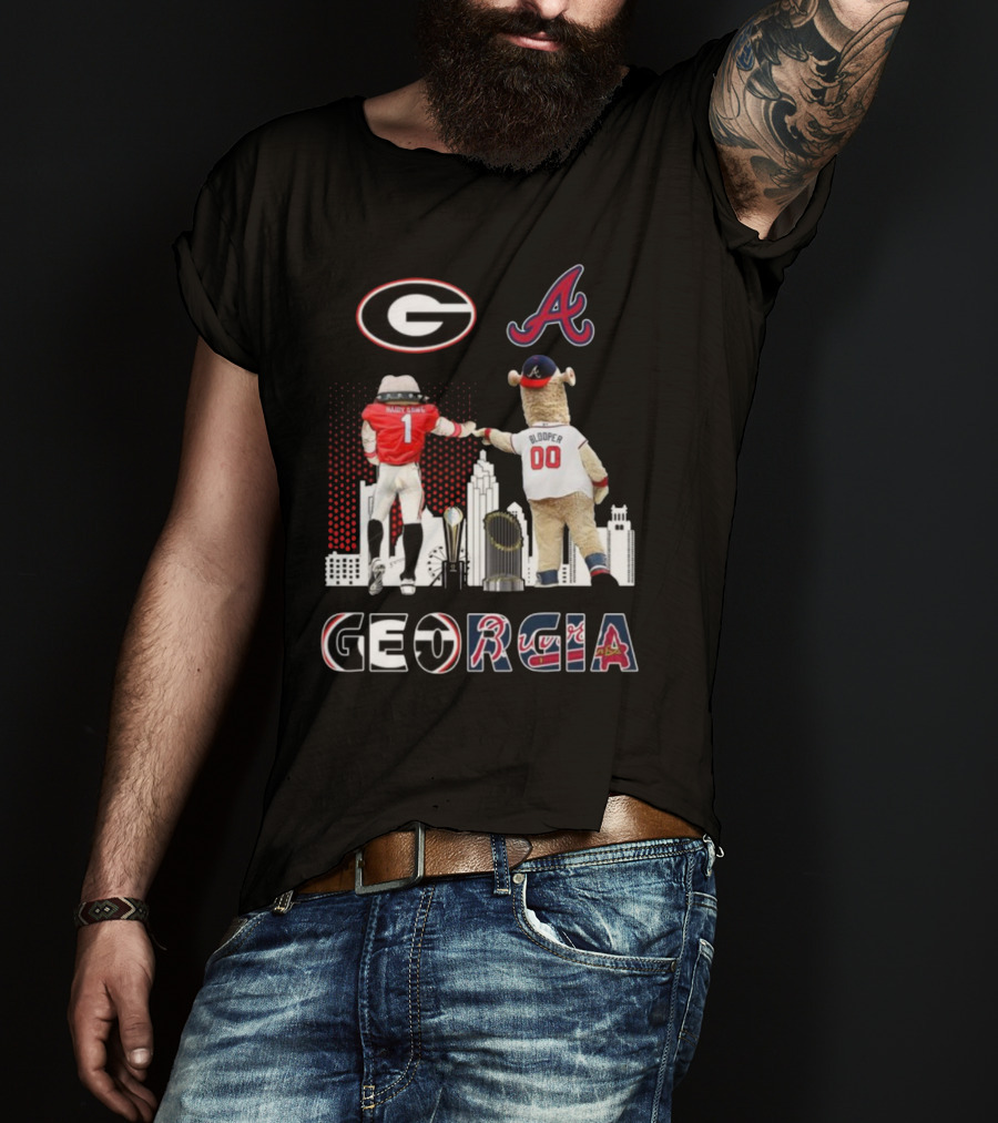 Georgia Bulldogs Braves Blooper Mascots Skyline T-Shirt